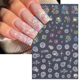 IDDFEVE Summer Bubble Nail Art Stickers - Holographic Laser Bubble Design Self-Adhesive Nail Decals for DIY Colorful Manicure (2 Sheets)