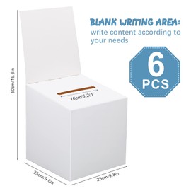 6 Pieces Raffle Box, Raffle Ticket Box, Ballot Box, 10 x 10 x 10 Inch Cardboard Box with Slot, Large Donation Boxes for Fundraising, Tip Jar, Suggestion Box for Collecting Raffle and Donation (White)
