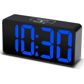DreamSky Large Display Blue Electric Alarm Clock With Brightness Dimmer Usb Charging