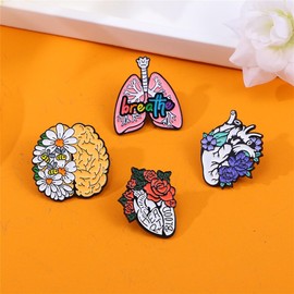 sunruchao 4Pcs Heart Flower Enamel Pin Viscus Organ Lapel Pin Punk Brooch Pin Set Colorful Heart Blood Lapel Badge Clothes Bag Decor Jewelry Gift Friends Lover