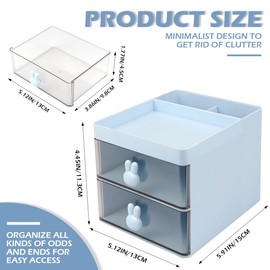 LNQ LUNIQI Small Plastic Storage Drawer with Bunny Handle Makeup Organizer Desktop Stationery Holder Storage Box Office for Office School Home（Blue）