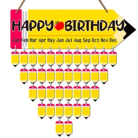 FYSUIMU Pencil Wood Birthday Calendar Classroom Wall Hanging 16×5 inch Back to School Birthday Wooden Plaque Tag Classroom DIY Reminder Calendar Board for Home School Office Decor