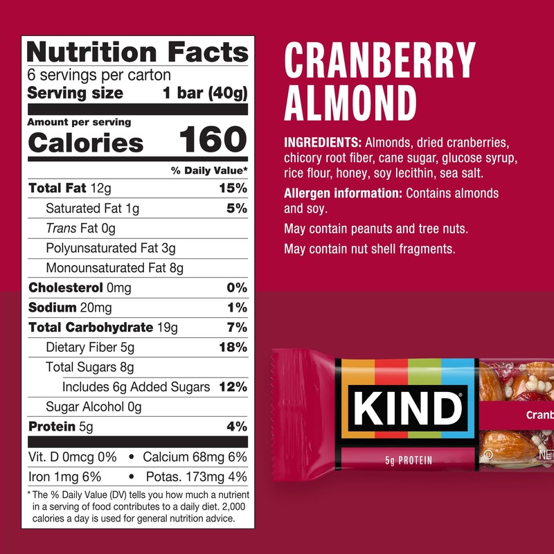 KIND Nut Bars, Cranberry Almond, Healthy Snacks, Good Source of