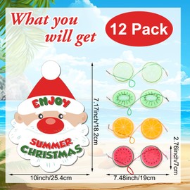 Skicuff 12 Pcs July Summer Christmas Party Favors Summer Party Eye Pads with Santa Greeting Card for Travel Family Car Train Airplane Hawaiian Tropical Supplies Christmas Decorations Gifts