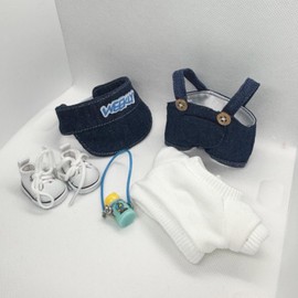 Clothes for 17cm Doll (Clothes Only) – 5-Piece Outfit Set with Casual Hat, T-Shirt, Overalls, Water Bottle Bag, and Canvas Shoes for a Cute and Stylish Look – 17cm Doll Accessories