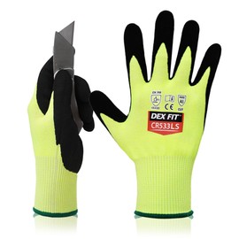 DEX FIT Soft A5 Cut Resistant Gloves CR533LS, No Itch, 3D Comfort Fit, Fiberglass Free, Firm Grip, Durable, Touch-Screen Compatible, Heavy Duty, Machine Washable, Fluo Green M (8) 1 Pair