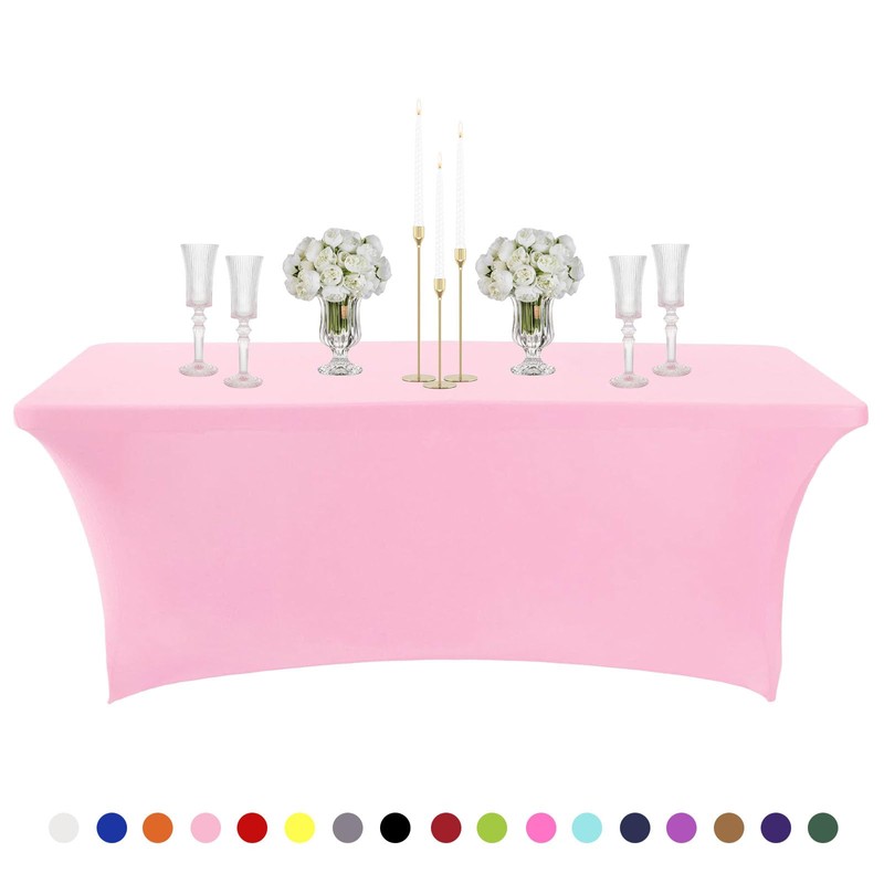 6ft Spandex Tablecloths Stretchable Tablecloth Pink for Rectangle Table,Washable Fitted