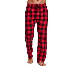 CYZ Men's 100% Cotton Super Soft Flannel Plaid Pajama Pants,SAHARA-BlackRedGingham,Small