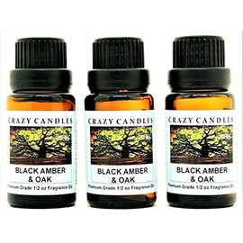 Crazy Candles Black Amber & Oak 3 Bottles 1/2 Fl Oz Each (15ml) Premium Grade Scented Fragrance Oil