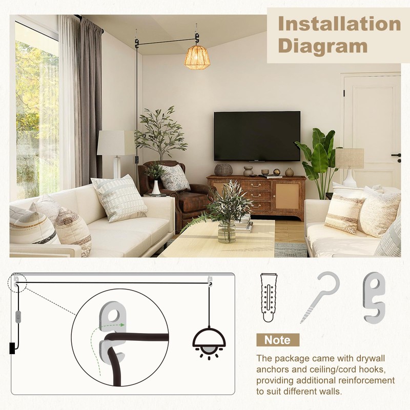 DiCUNO E26 Hanging Lantern Extension Cord Cable, Light Socket On