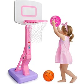 Toddler Pink Basketball Hoop Indoor Outdoor Age 1-3 2-4 3-5, Height Adjustable Girls Basketball Goal with Balls, Kids Poolside Backyard Basketball Toy for 1 2 3 4 Year Old Girl Birthday