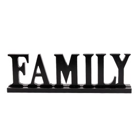 Linfevisi Black Wood Family Sign Standing Block Letters Sign Rustic Freestanding Wood Word Decor Decorative Family Table Sign Cutout Word Art Family Shelf Decor (Black Family Sign)