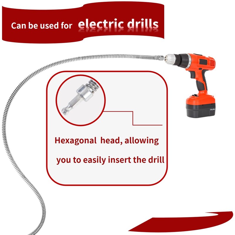 6.5 FT Drill Drain Snake,Sink Unclogging Tool That Can Be