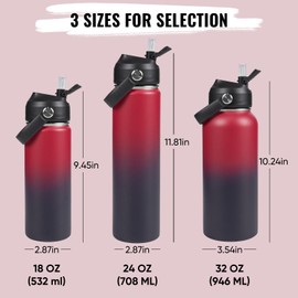 Fijinhom 24oz Insulated Stainless Steel Water Bottle, Wide Mouth Double Wall Vacuum, Silicone Straw, Sweat & Leak Proof, BPA Free Insulated Water Flask for Travel, Keep Cold 24h Hot 12h, Red