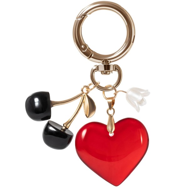 Kimonce Cute Heart Keychain for Women,Y2K Gold Keychain with Cherry,Flower–
