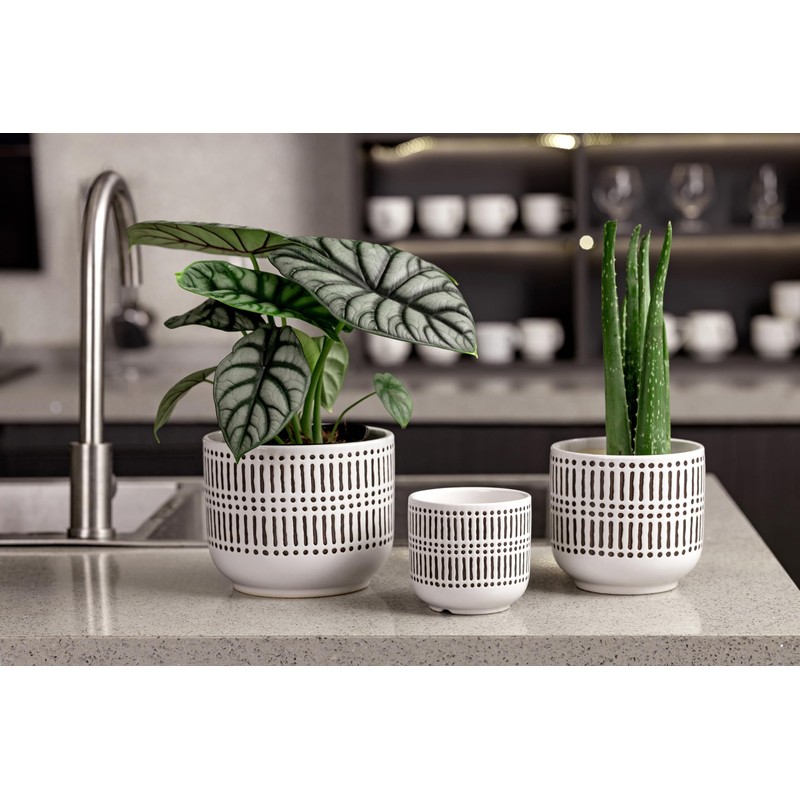 3-Pack Ceramic Plant pots Set - 6.5"+5.3"+4" Dual-Tone Flower Pots