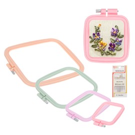 PATIKIL 4 Pcs Square Embroidery Hoops Cross Stitch Hoops Frames ABS Plastic with Gold Eye Embroidery Needles(Multicolor)
