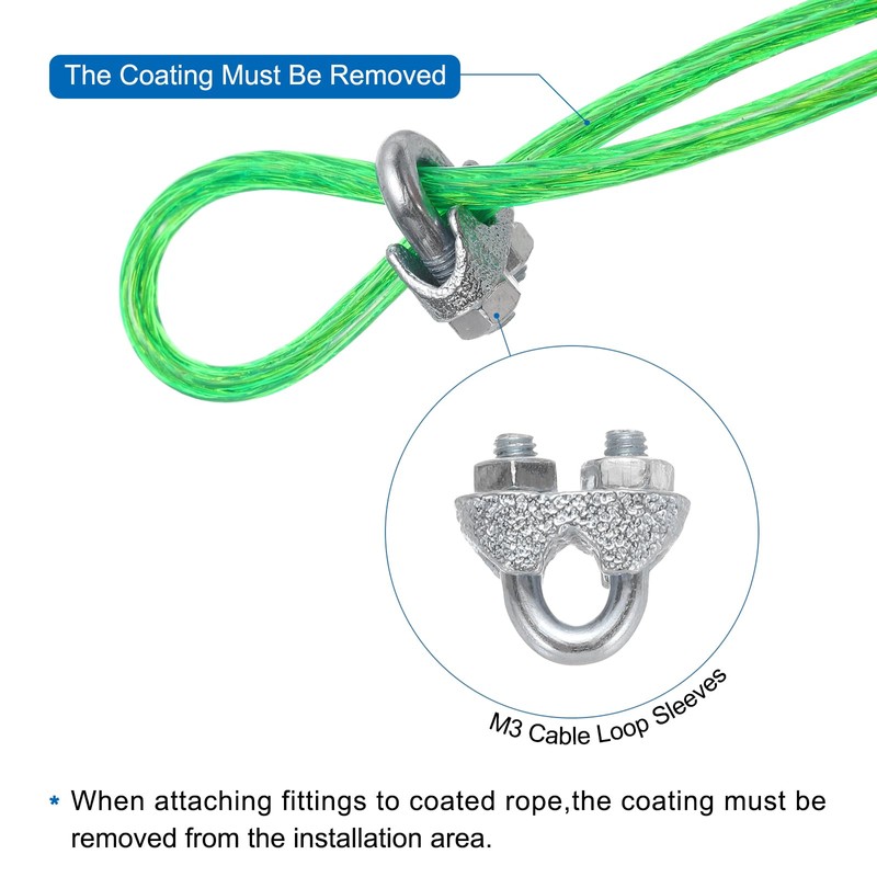 sourcing map 2.5mm (3/32 inch) Green Vinyl Coated Wire Rope,