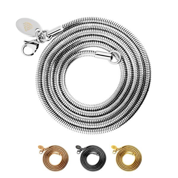 Max Palmer® Snake Chain Necklace, Stainless Steel, 84 Variations, silver