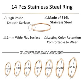 Milacolato 14 Pieces Stainless Steel Women Plain Band Knuckle Stacking Midi Rings Comfort Fit Silver/Gold Tone, Stainless Steel