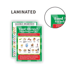 HOMIEVAR 2PCS Laminated Food Allergy Awareness Posters A4 Size 14 Allergens, Intolerance & Hygiene Warning Safety Sign for Kitchens Restaurants & Schools Ask Before You Eat Poster