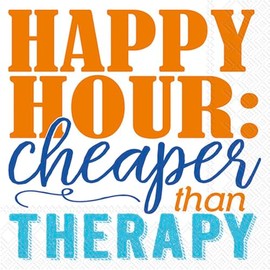 IHR Ideal Home Range Cocktail Napkins Disposable 3-Ply Paper Party Napkin Pack, 5" x 5", Cheaper Than Therapy, 20-Count