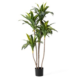 Glitzhome Artificial Tree 4.5FT Faux Dracaena Fragran Plant in Pot for Modern Home Office Living Room Floor Decor Indoor