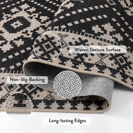 Lahome Moroccan Easy Jute Area Rug, 3x5 Entryway Rug Indoor Outdoor Patio Rug 3x5 Farmhouse Black Washable Living Room Area Rug, Non Slip Indoor Outdoor Carpet for Patio Courtyard Deck