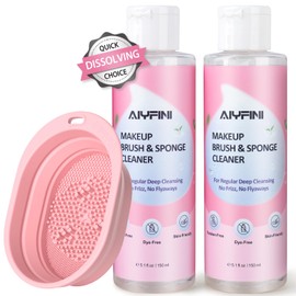 Alyfini Makeup Brush Cleaner Solution Concentrate - 10.2 Fl Oz Makeup Remover Shampoo Set with a Foldable Make Up Cleanser Silicone Bowl, Deep Cleaning Tool Kit for Makeup Brushes, Sponge and Puffs