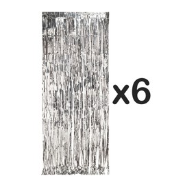 (LOT OF 6) SILVER 3' x 8' Foil Fringe Metallic Curtain Party Graduation Prom Celebration RM2376 -COLOR SILVER