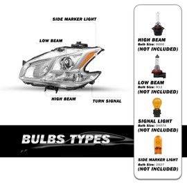 SOCKIR Compatible with 2009-2014 Nissan Maxima Headlight Assembly Halogen Model Projector Headlamp Replacement Driver and Passenger Side (Chrome)