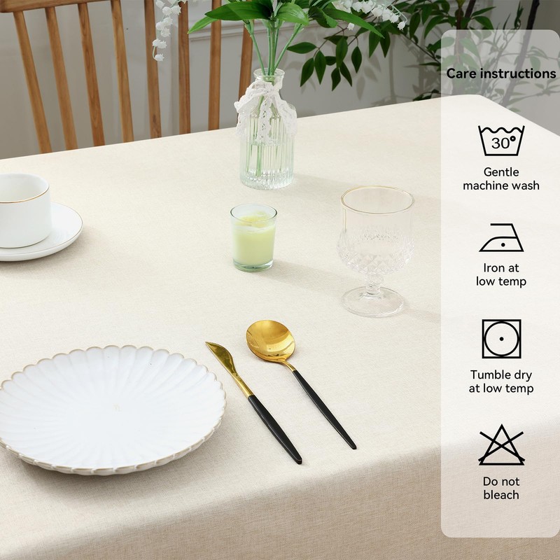 smiry Faux Linen Table Cloth Rectangular 140x220cm, Water resistant Tablecloth