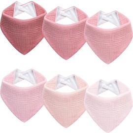 Muslin Baby Bibs 6-Pack Baby Drool Bandana Bibs for Baby Girls Boys Infant Newborn Toddler Drooling and Teething(triangle gradientpink)