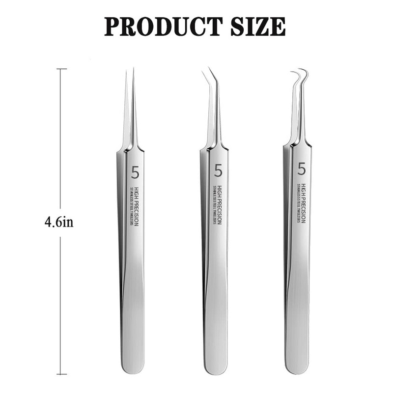Professional Facial Blackhead Remover Tweezers,3Pcs Precision Pimple Popper Tool Kit