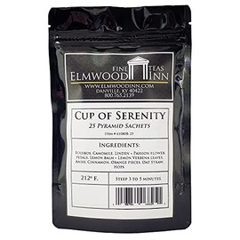Elmwood Inn Fine Teas, Cup of Serenity Caffeine-Free Herbal Tea, 25 Pyramid Sachet Tea Bags