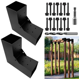 DEVALLEY 2-Way Pergola Brackets Kit, DIY L-Shaped Woodwork Brackets for 4" x 4" (Actual:3.5"x3.5") Lumber for Patio Pergolas, Gazebos, Log Cabin W/Hardware - 2 Pack