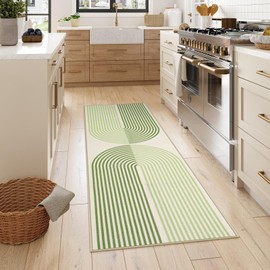 Lahome Rainbow Green Runner Rug, 2x5 Bathroom Runner Rug Non Slip Washable Kitchen Rugs, Modern Runner Rug Non Shedding Low Pile Carpet Runner for Hallway Foyer (2x5, Green)