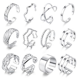 YADOCA 12Pcs Open Rings Set for Women Stainless Steel Knuckle Rings Silver Gold Stackable Rings for Women Thumb Ring Trendy Stacking Rings Set Minimalist Finger Rings Set Silver Tone