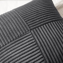 MIULEE 24x24 inch Euro Grey Corduroy Pillow Covers Pack of 2 Boho Decorative Spliced Throw Pillow Covers Soft Solid Couch Pillowcases Cross Patchwork Textured Cushion Covers for Living Room Bed Sofa