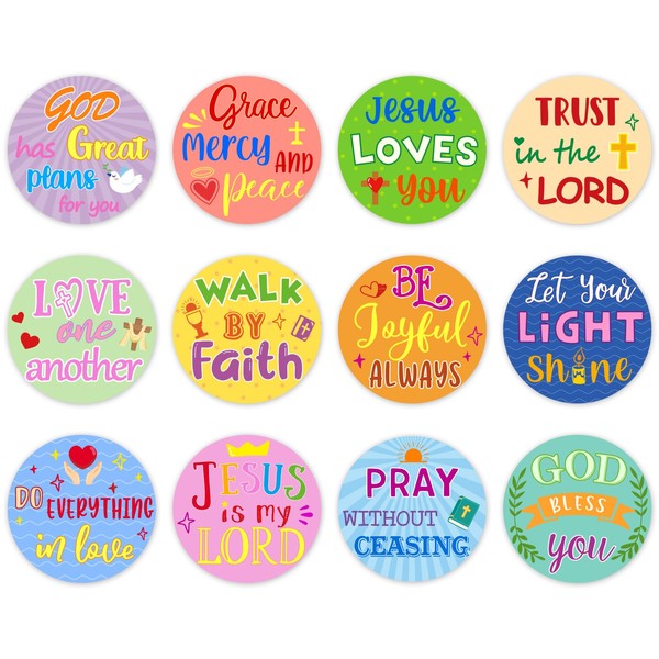 AnyDesign 600Pcs Christian Bible Verse Stickers 12 Styles Round Cartoon