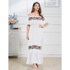 ABEWIP Mexican Dress for Women Floral Embroidery Maxi Off-Shoulder Ruffle