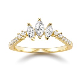 SHINYSO 14K Gold Plated Wedding Band for Women Thin Stackable Ring Dainty Curved Marquise Cubic Zirconia Eternity Engagement Promise Ring Size 4-10 (Gold,Size 4)