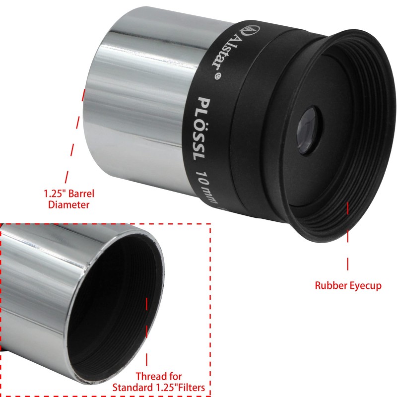 Alstar 1.25" 10mm Plossl Telescope Eyepiece - 4-Element Plossl Design