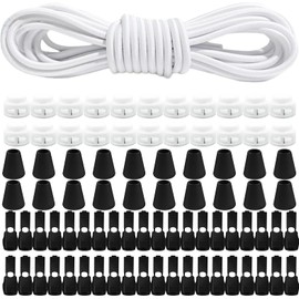 Elastic Rubber Cord 10 m x 3 mm, Elastic Round Cord with 40 Pieces Zip Lock Cord, Elastic Rubber Cord for Drawstring, Backpack, Clotheslines, Shoelaces, White