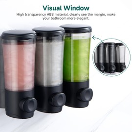 Shower Soap Dispenser Wall Mounted Shampoo Conditioner Body Wash Dispenser No Drill Shower Dispenser 3 Chamber with Upgrade Pump Head Bathroom Soap Dispenser Set 450ml/Each Bottle Black