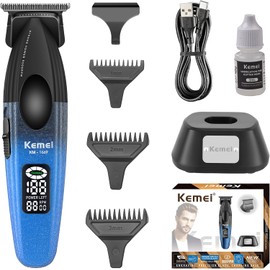KEMEI 1669 Cortabarbas para Hombre, Cortapelos sin cable con pantalla LED, 9000 RPM cortapelos para peluquero con base de carga, cuchilla en T recubierta de DLC