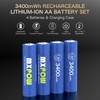 MXPOW AA Batteries Rechargeable Lithium,1.5V 3400mWh, 4 Pack 1500 Cycle,