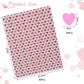Pack of 50 Love Printed Wrapping Paper, 80 Pieces Heart Stickers, Baking Paper, Candy Paper, Waterproof Wax Paper