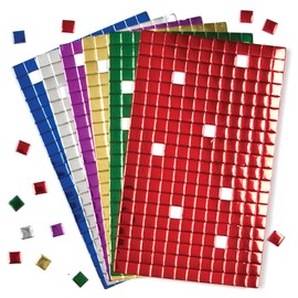 Baker Ross Selbstklebende Mosaik-Quadrate aus Moosgummi, metallic – ideal für Weihnachtskunst und Bastelarbeiten (1440 Stück pro Packung), Sortiert