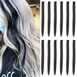 REDMENCO 12 Pieces Black Hair Extensions Clip in for Kids Girls, 22 Inch Long Straight Colored Heat Resistant Synthetic, Streak Extension Clips Ins Play Highlights